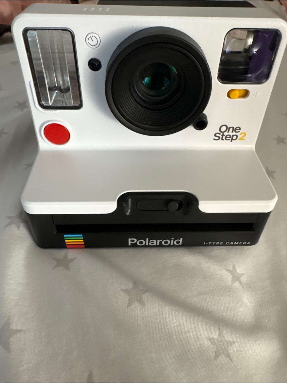 Polaroid OneStep2 Instant Camera in White with Black Base and Rainbow Accent